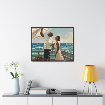 African American Couple Painting: Serene Coastal Gallery Canvas Wrap - Perfect Gift for Coastal Living Lovers