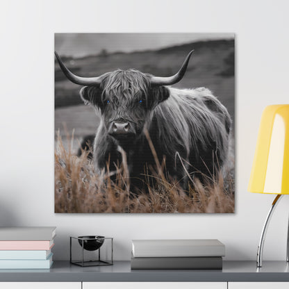 Majestic Highland Cow Canvas Print - 8K Cinematic Wall Art - Monochromatic Wall Art Print