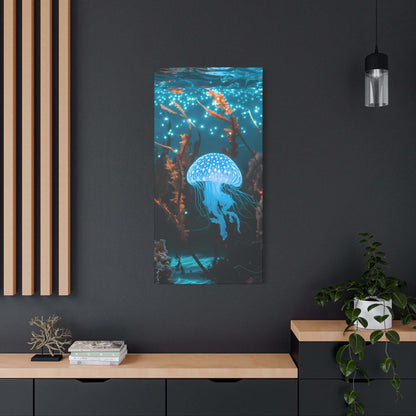 nullBioluminescent Underwater Scene | Luminescent Jellyfish | Matte CanvasCanvasTransform your space with this captivating high-resolution canvas print featuring a mesmerizing bioluminescent underwater scene. At the heart of this ethereal image 