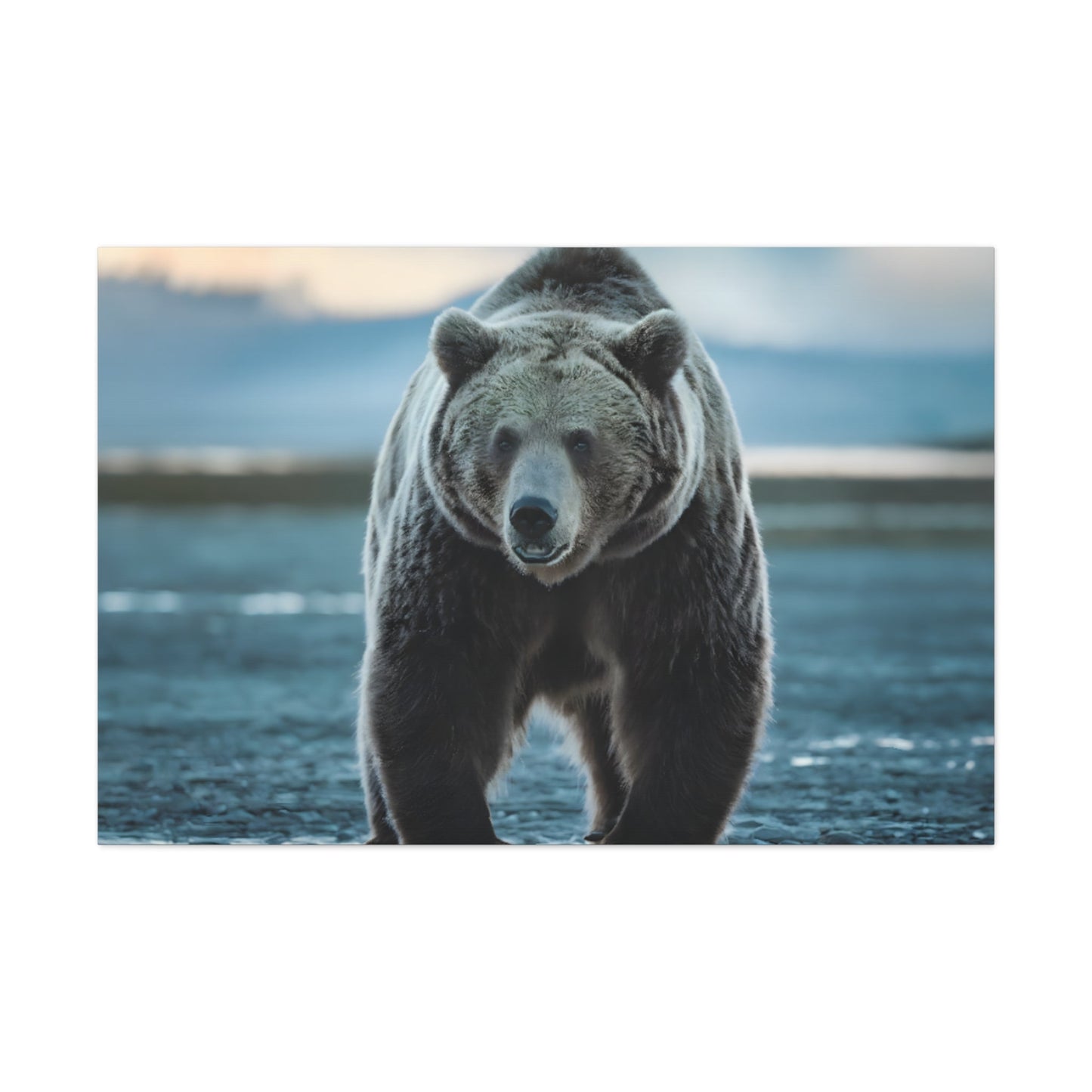 Majestic brown bear canvas wall art in wilderness setting, perfect for nature-inspired decor.