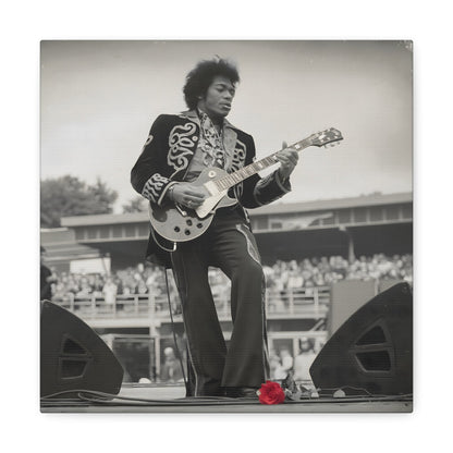 Vintage-Style Jimi HendrixVintage-Style Jimi Hendrix Performance Photo - Unique Black-and-White CanvasExperience the raw energy of Jimi Hendrix in this vintage-style black-and-white photo. This unique art print captures the iconic guitarist mid-performance, surrounde