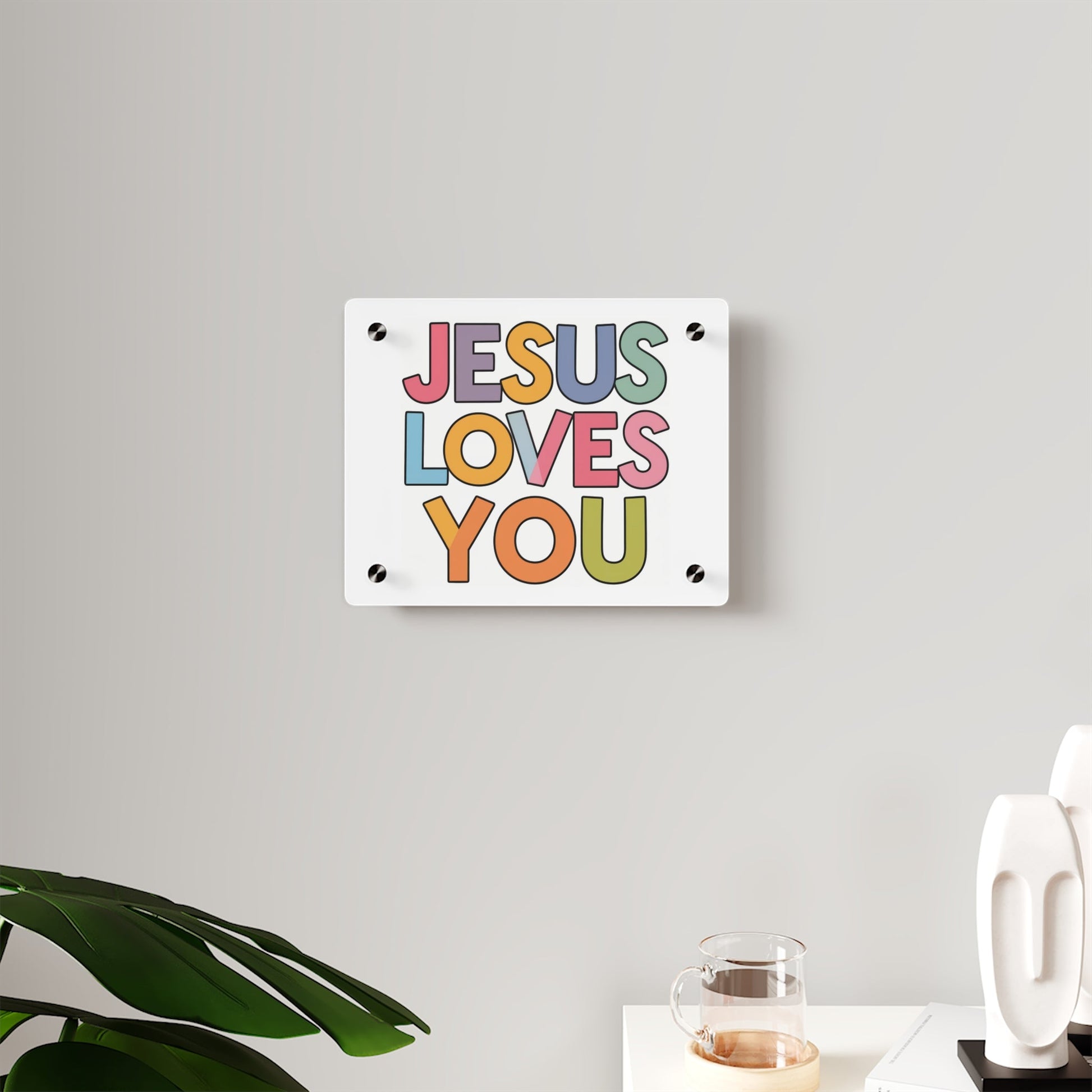 "JESUS LOVES YOU""JESUS LOVES YOU" Inspirational Christian Acrylic Wall Art Panel - WalHome DecorElevate your space with our stunning "JESUS LOVES YOU" acrylic wall art panel. This modern, high-quality piece combines faith and contemporary design to create a pow