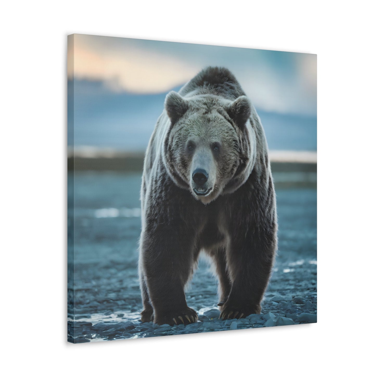 Majestic brown bear canvas wall art in wilderness habitat, perfect for nature-inspired decor.