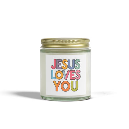 "JESUS LOVES YOU""JESUS LOVES YOU" Inspirational Christian Scented Candles, Coconut AprHome DecorIlluminate your space with the warm glow and comforting fragrance of our "JESUS LOVES YOU" scented candles. Handcrafted with premium coconut apricot wax, these candl