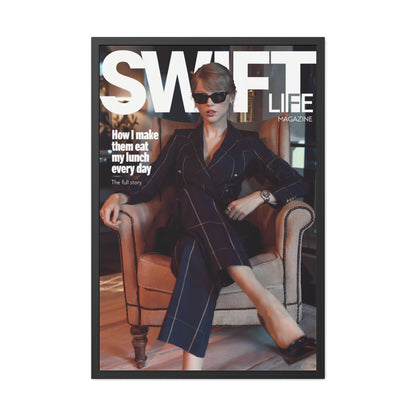 Framed poster of Taylor Swift on "Swift Life" magazine cover, featuring a high-fashion design with luxury decor elements.