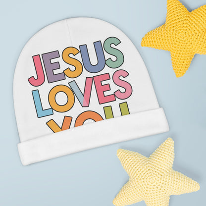 JESUS LOVES YOU Inspirational Christian Baby Beanie - Christian BabyAll Over Prints"JESUS LOVES YOU" Inspirational Christian Baby Beanie - Christian Baby Gifts - Baby Hat Keep your little one warm and stylish with our adorable "JESUS LOVES YOU" bab