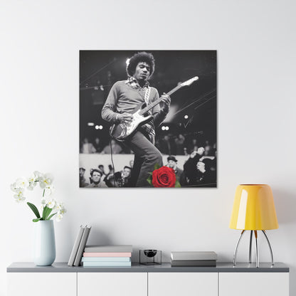 Jimi Hendrix Vintage PerformanceTimeless Passion: Jimi Hendrix Vintage Performance | Canvas Gallery WrCanvasJimi Hendrix Vintage Performance | Canvas Gallery Wrap | Iconic Rock Wall Art
Jimi Hendrix Vintage Photo Art - Black and White with Red Rose Accent
 Experience the r