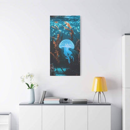 nullBioluminescent Underwater Scene | Luminescent Jellyfish | Matte CanvasCanvasTransform your space with this captivating high-resolution canvas print featuring a mesmerizing bioluminescent underwater scene. At the heart of this ethereal image 