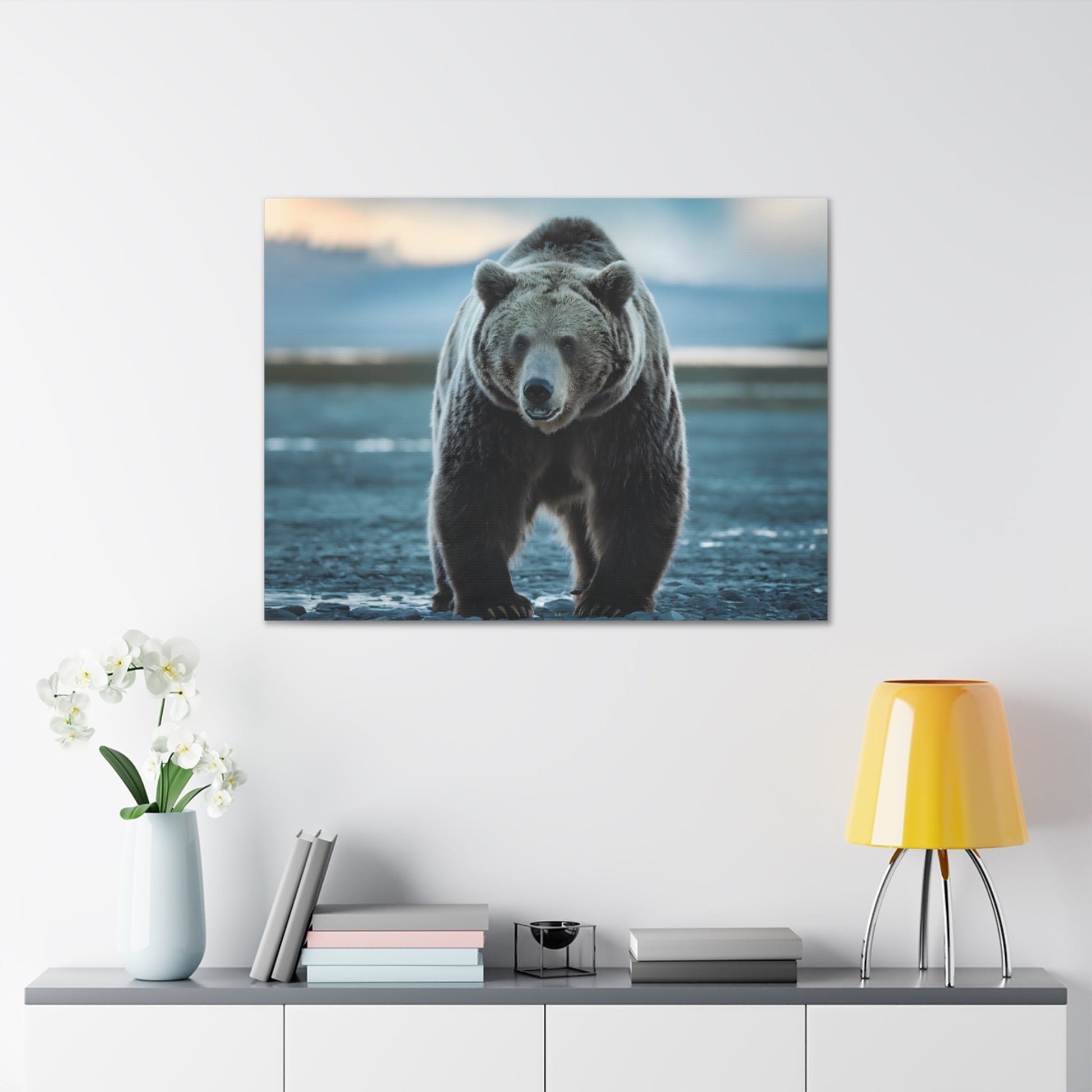 Majestic brown bear artwork on large canvas, wilderness photography decor.