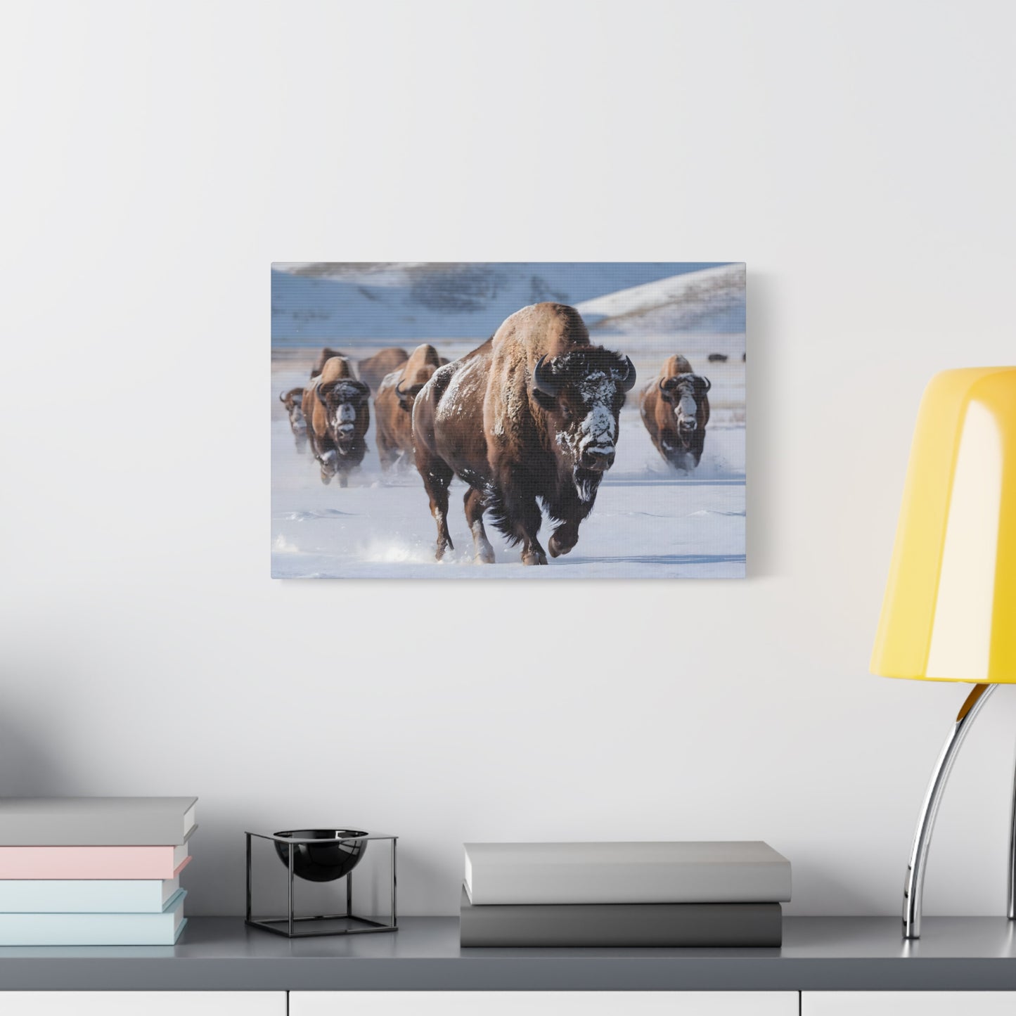 Massive Bison Herd in Snow | Winter Wildlife Photography Wall Art | Snow-Covered Plains Art | " Lead The Pack " - Matte Canvas