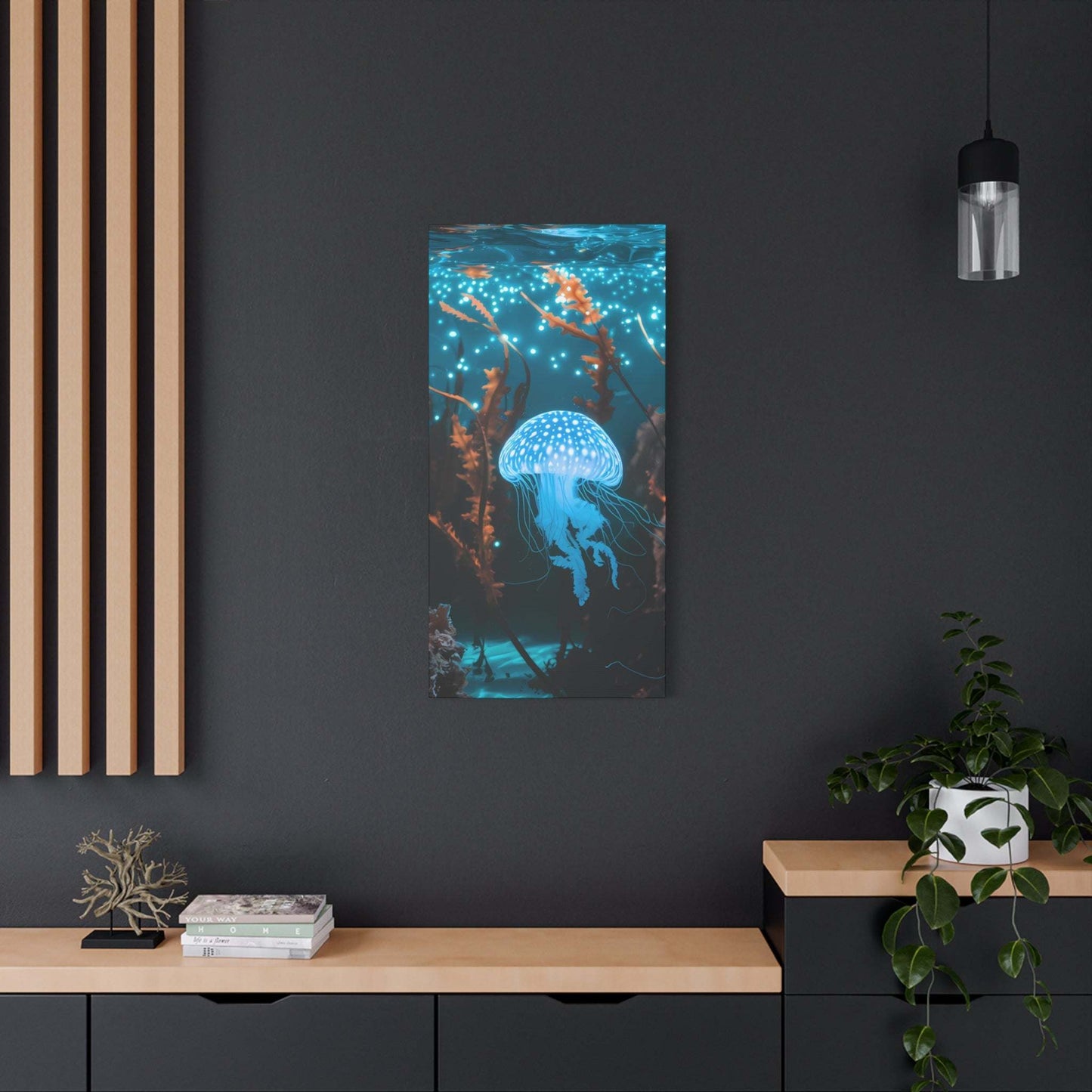 nullBioluminescent Underwater Scene | Luminescent Jellyfish | Matte CanvasCanvasTransform your space with this captivating high-resolution canvas print featuring a mesmerizing bioluminescent underwater scene. At the heart of this ethereal image 