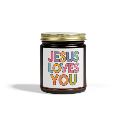 "JESUS LOVES YOU""JESUS LOVES YOU" Inspirational Christian Scented Candles, Coconut AprHome DecorIlluminate your space with the warm glow and comforting fragrance of our "JESUS LOVES YOU" scented candles. Handcrafted with premium coconut apricot wax, these candl