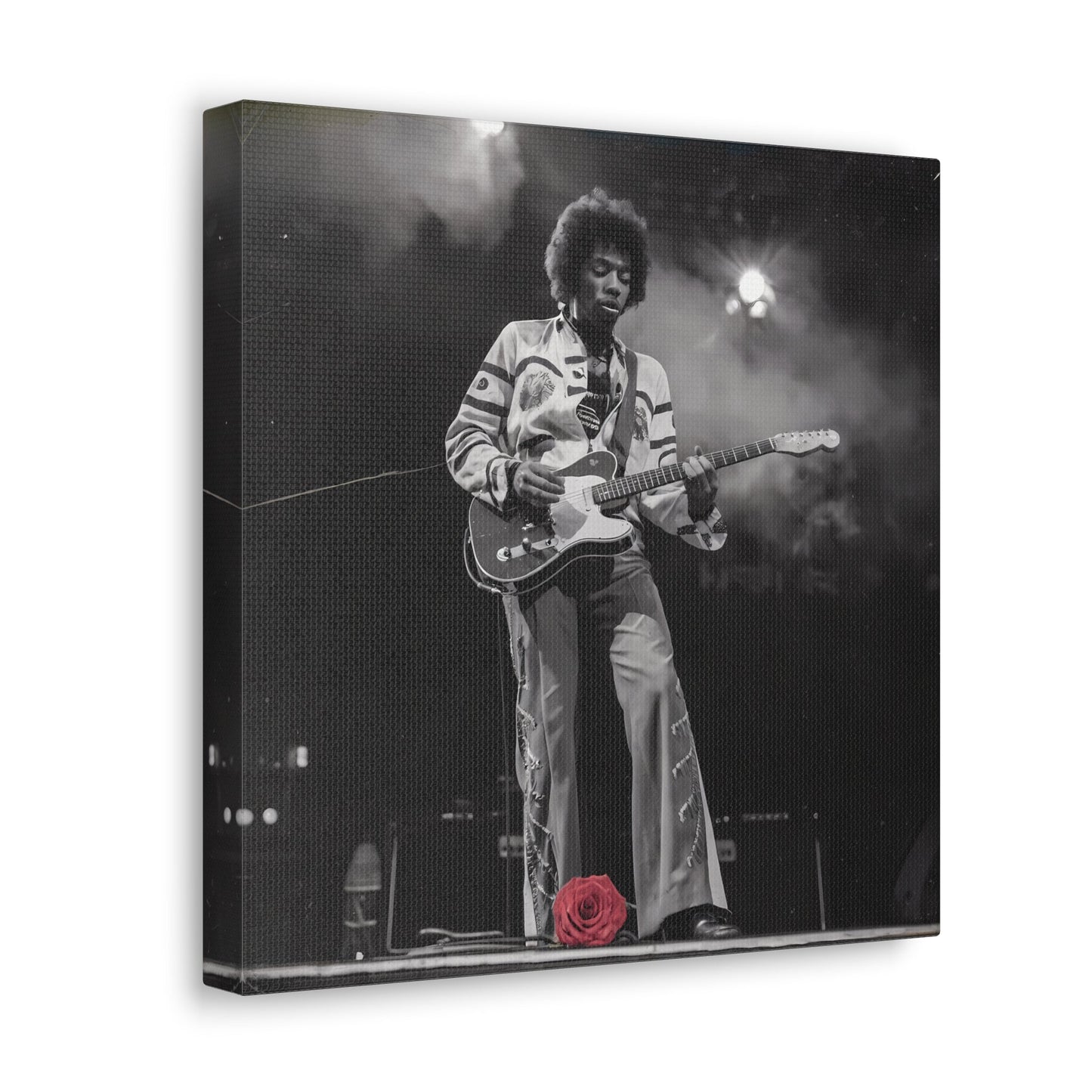 Jimi Hendrix Vintage PerformanceTimeless Passion: Jimi Hendrix Vintage Performance | Canvas Gallery WrCanvasJimi Hendrix Vintage Photo Art - Black and White with Red Rose Accent
Experience the raw energy of Jimi Hendrix through this unique vintage-style canvas. Bring the s