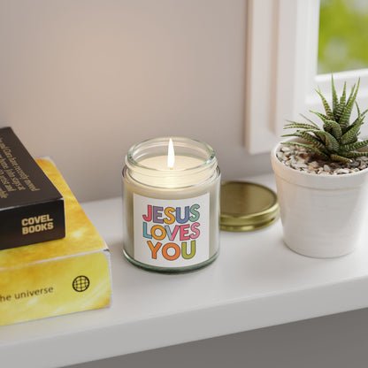 "JESUS LOVES YOU""JESUS LOVES YOU" Inspirational Christian Scented Candles, Coconut AprHome DecorIlluminate your space with the warm glow and comforting fragrance of our "JESUS LOVES YOU" scented candles. Handcrafted with premium coconut apricot wax, these candl