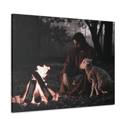 Jesus painting with lamb and sacred flame, limited edition Christian wall art.