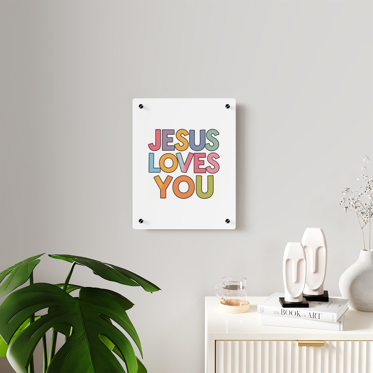 "JESUS LOVES YOU""JESUS LOVES YOU" Inspirational Christian Acrylic Wall Art Panel - WalHome DecorElevate your space with our stunning "JESUS LOVES YOU" acrylic wall art panel. This modern, high-quality piece combines faith and contemporary design to create a pow