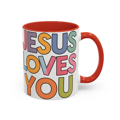 Jesus Loves YouJesus Loves You" Inspirational Christian Coffee Mug - Accent Coffee MuMugJesus Loves You" Inspirational Christian Coffee Mug - Accent Coffee Mug (11, 15oz) 
Celebrate your faith with our vibrant and uplifting "Jesus Loves You" accent coff