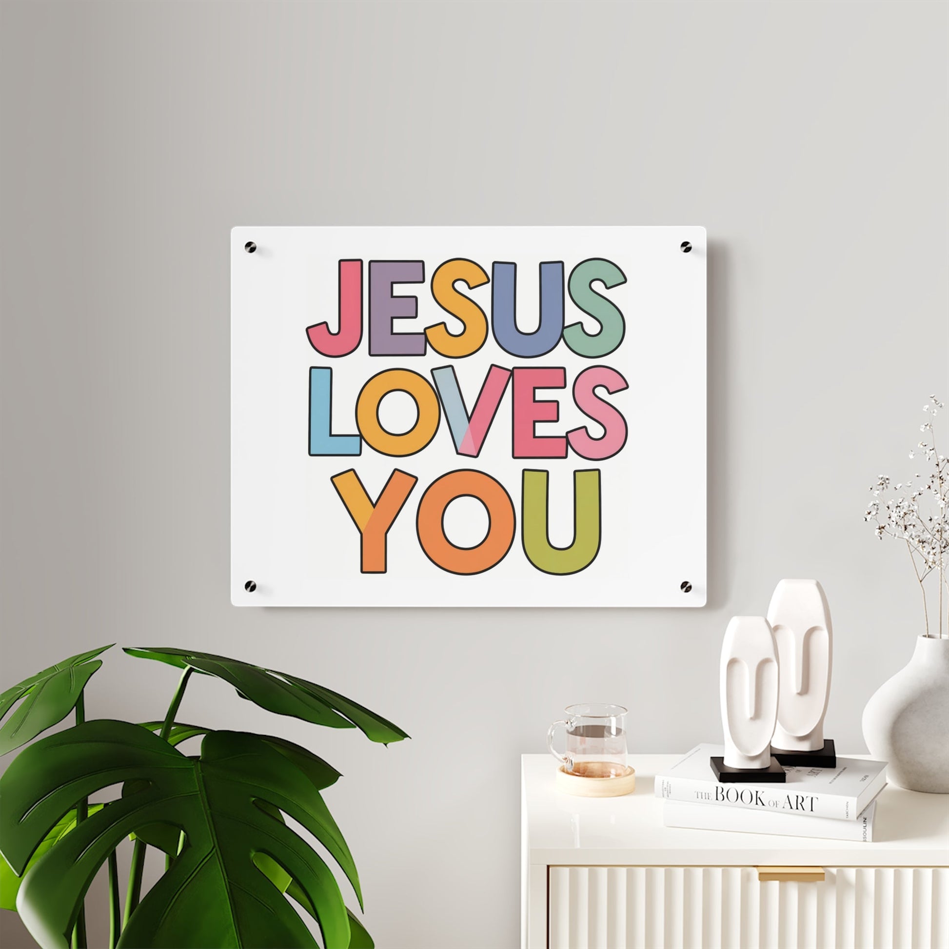 "JESUS LOVES YOU""JESUS LOVES YOU" Inspirational Christian Acrylic Wall Art Panel - WalHome DecorElevate your space with our stunning "JESUS LOVES YOU" acrylic wall art panel. This modern, high-quality piece combines faith and contemporary design to create a pow