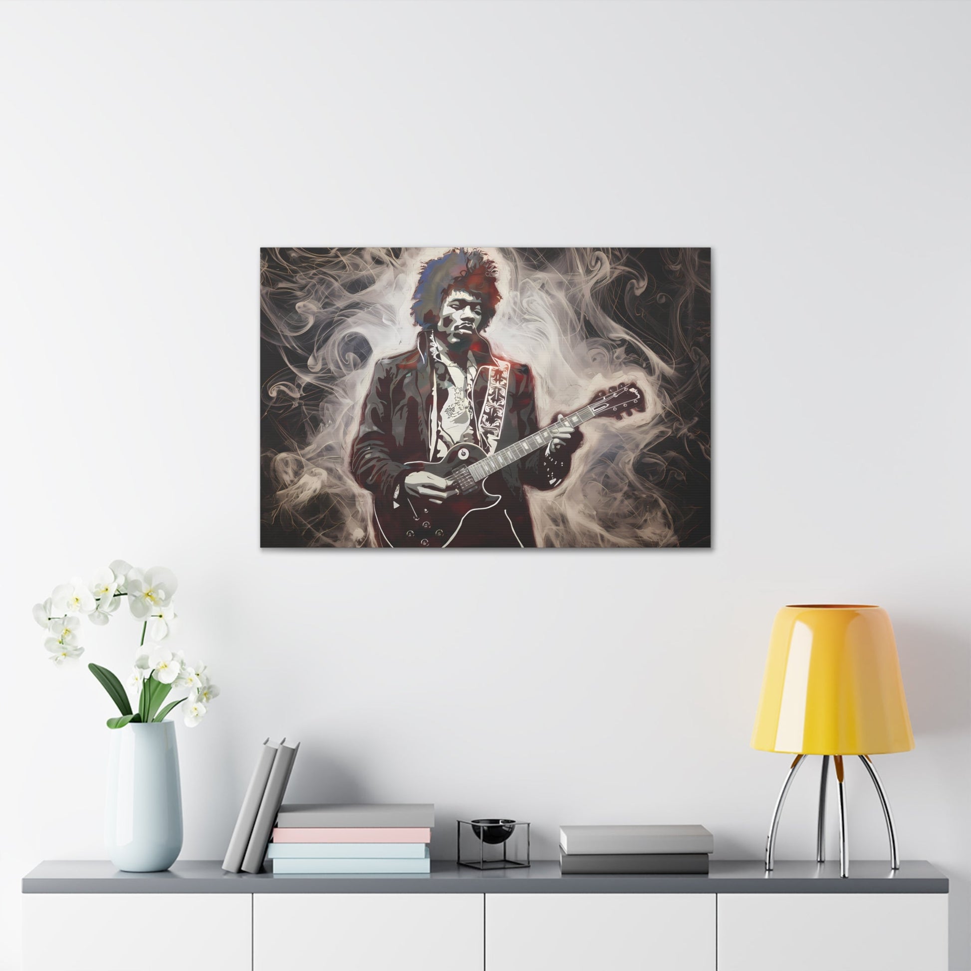 Star Power"Star Power" Ethereal Soot Portrait: Jimi Hendrix's Fiery Performance Canvas"Star Power" Ethereal Soot Portrait: Jimi Hendrix's Fiery Performance
Experience the raw intensity of Jimi Hendrix like never before with this mesmerizing Fumage art