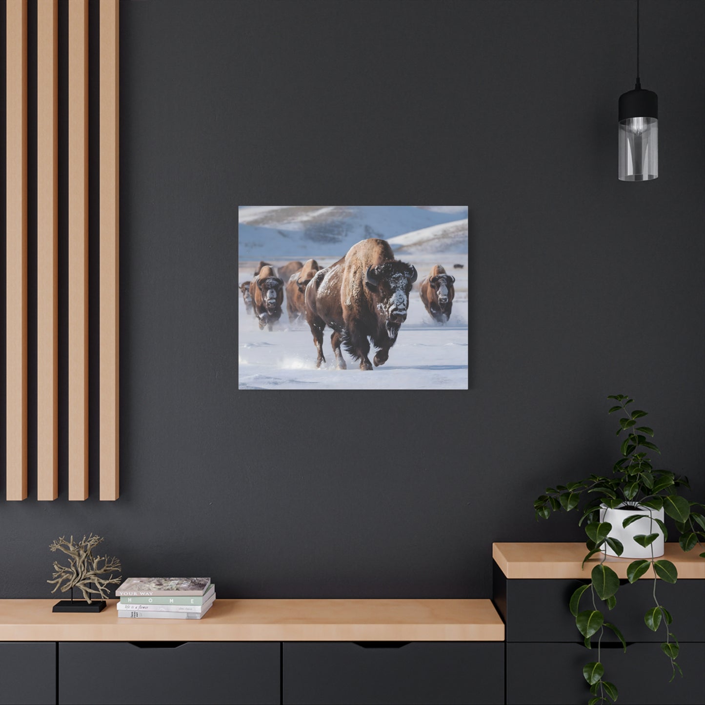 Massive Bison Herd in Snow | Winter Wildlife Photography Wall Art | Snow-Covered Plains Art | " Lead The Pack " - Matte Canvas