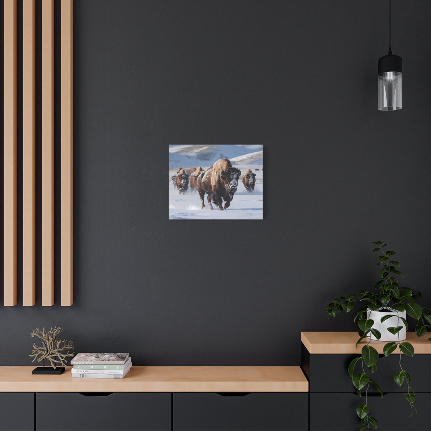 Massive Bison Herd in Snow | Winter Wildlife Photography Wall Art | Snow-Covered Plains Art | " Lead The Pack " - Matte Canvas