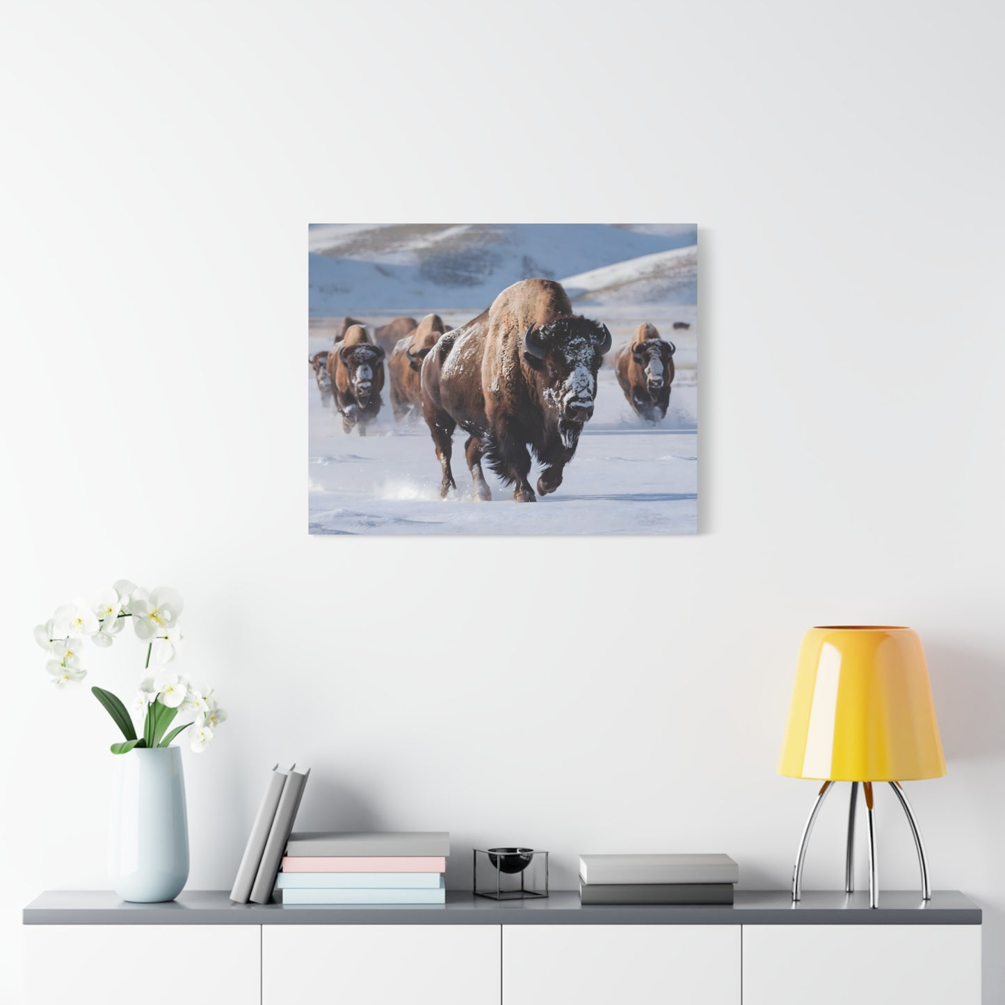 Massive Bison Herd in Snow | Winter Wildlife Photography Wall Art | Snow-Covered Plains Art | " Lead The Pack " - Matte Canvas