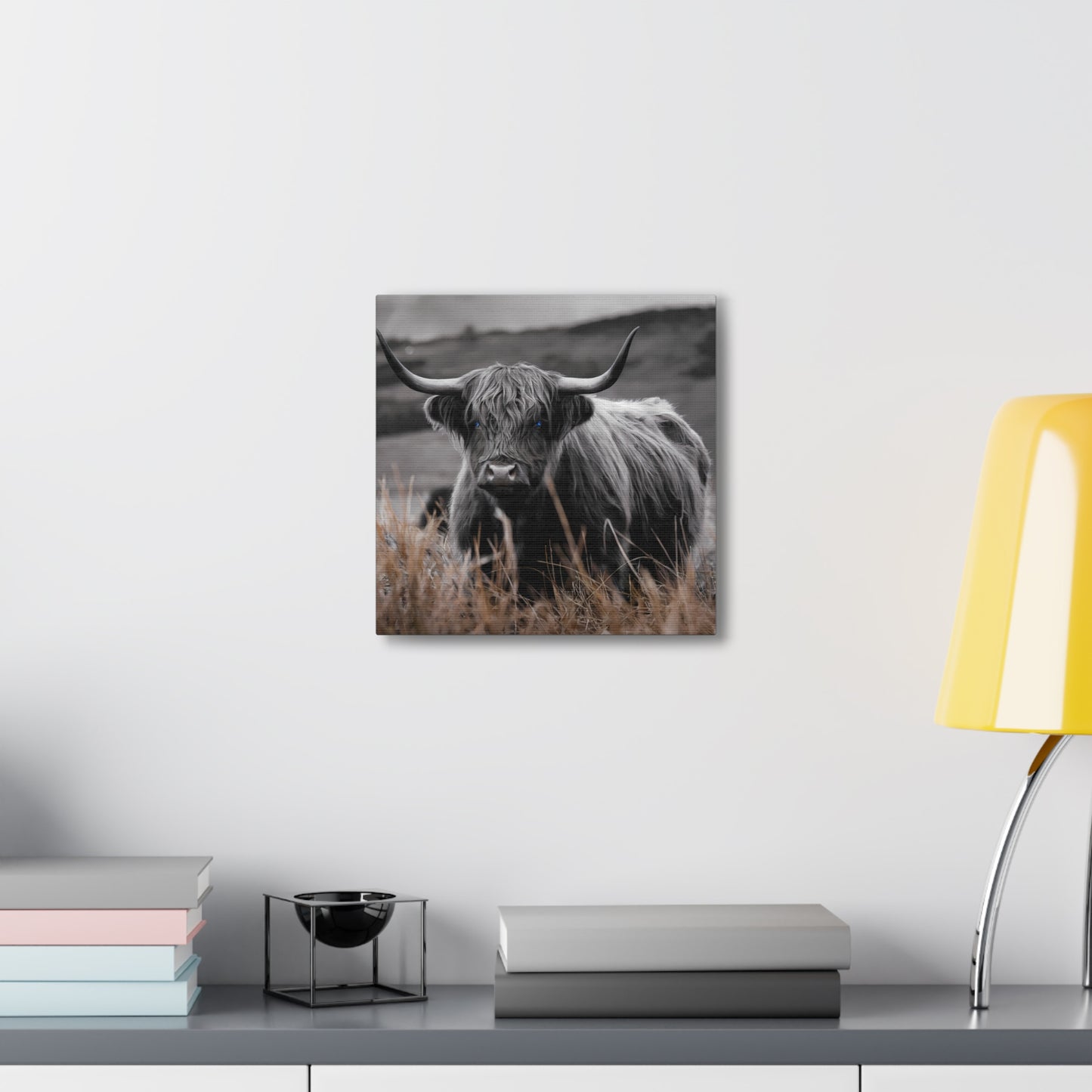 Majestic Highland Cow Canvas Print - 8K Cinematic Wall Art - Monochromatic Wall Art Print