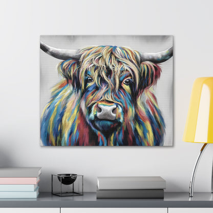 Rainbow Highland Cow Art | MooPhi the Cow | Colorful Animal Wall Decor - Canvas Gallery Wraps