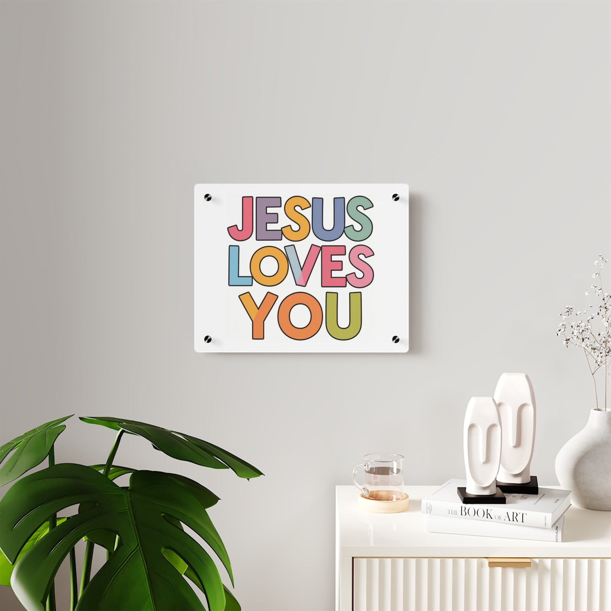 "JESUS LOVES YOU""JESUS LOVES YOU" Inspirational Christian Acrylic Wall Art Panel - WalHome DecorElevate your space with our stunning "JESUS LOVES YOU" acrylic wall art panel. This modern, high-quality piece combines faith and contemporary design to create a pow