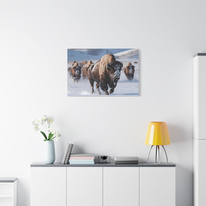 Massive Bison Herd in Snow | Winter Wildlife Photography Wall Art | Snow-Covered Plains Art | " Lead The Pack " - Matte Canvas