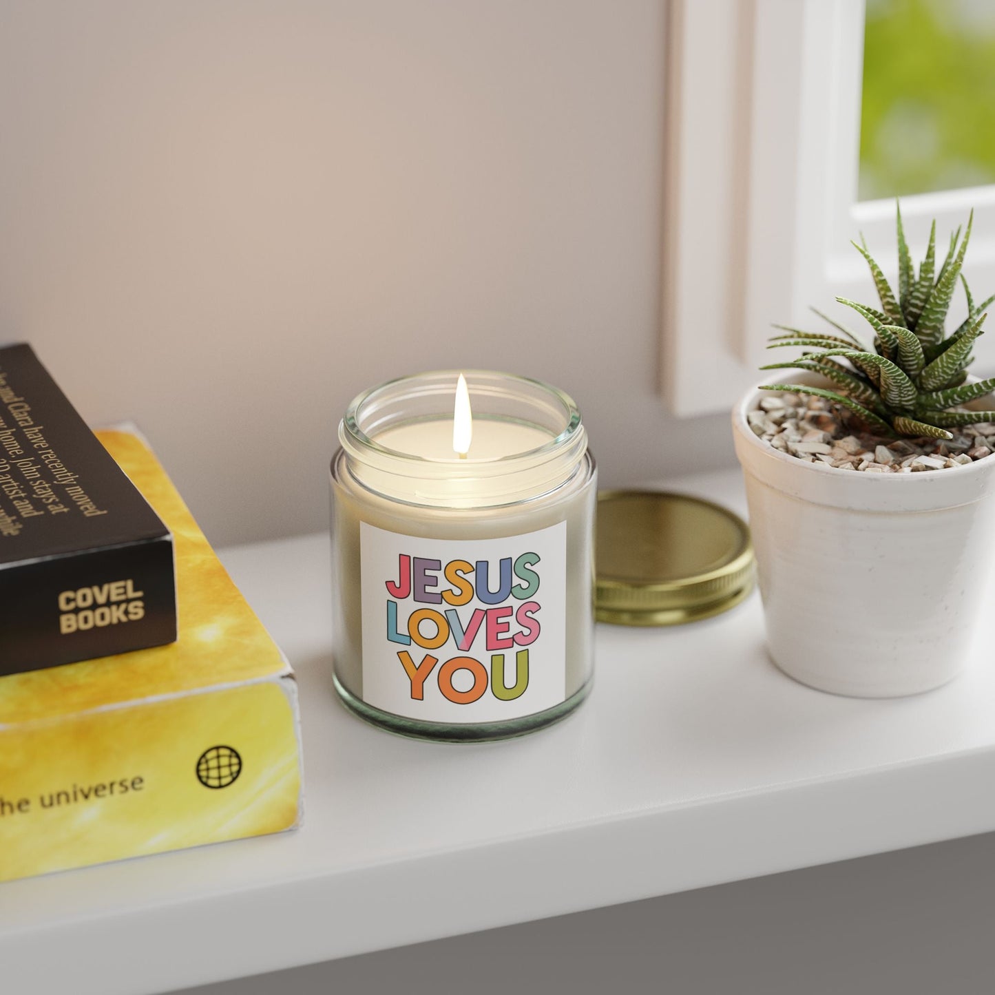 "JESUS LOVES YOU""JESUS LOVES YOU" Inspirational Christian Scented Candles, Coconut AprHome DecorIlluminate your space with the warm glow and comforting fragrance of our "JESUS LOVES YOU" scented candles. Handcrafted with premium coconut apricot wax, these candl