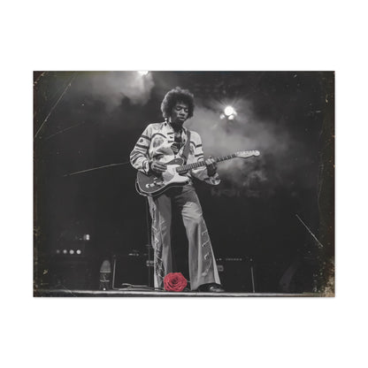 Jimi Hendrix Vintage PerformanceTimeless Passion: Jimi Hendrix Vintage Performance | Canvas Gallery WrCanvasJimi Hendrix Vintage Photo Art - Black and White with Red Rose Accent
Experience the raw energy of Jimi Hendrix through this unique vintage-style canvas. Bring the s