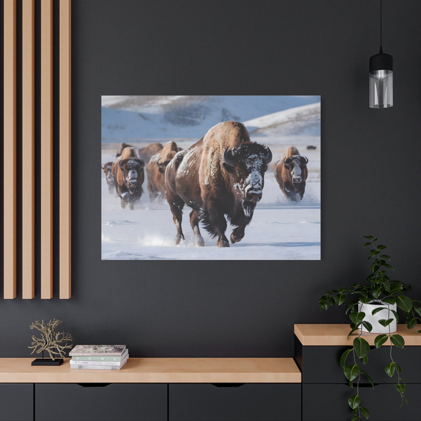 Massive Bison Herd in Snow | Winter Wildlife Photography Wall Art | Snow-Covered Plains Art | " Lead The Pack " - Matte Canvas