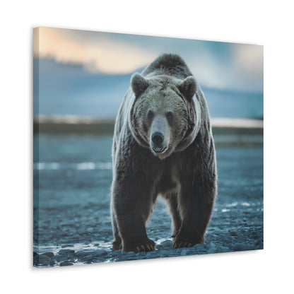 Majestic brown bear canvas wall art with natural wilderness backdrop, perfect for adding warmth and elegance to any space.