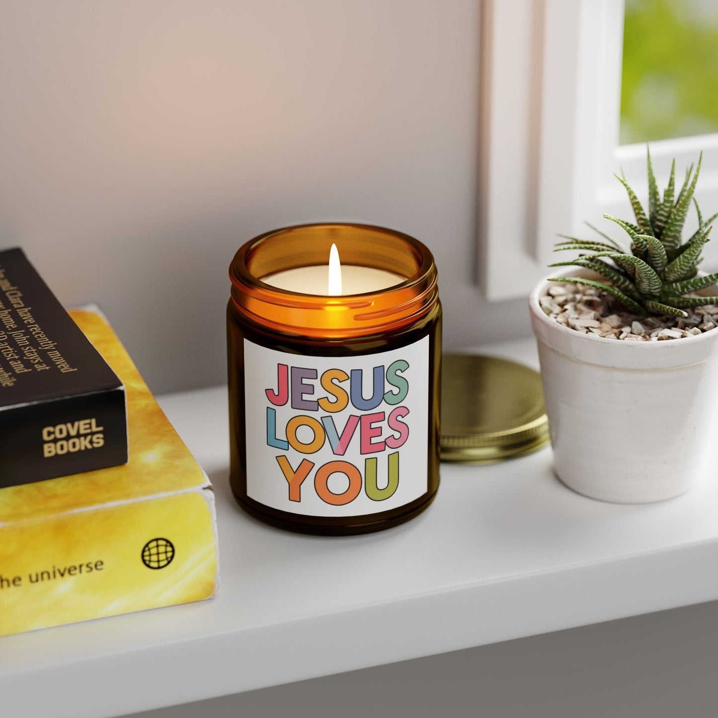 "JESUS LOVES YOU""JESUS LOVES YOU" Inspirational Christian Scented Candles, Coconut AprHome DecorIlluminate your space with the warm glow and comforting fragrance of our "JESUS LOVES YOU" scented candles. Handcrafted with premium coconut apricot wax, these candl