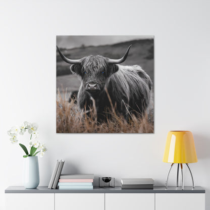 Majestic Highland Cow Canvas Print - 8K Cinematic Wall Art - Monochromatic Wall Art Print