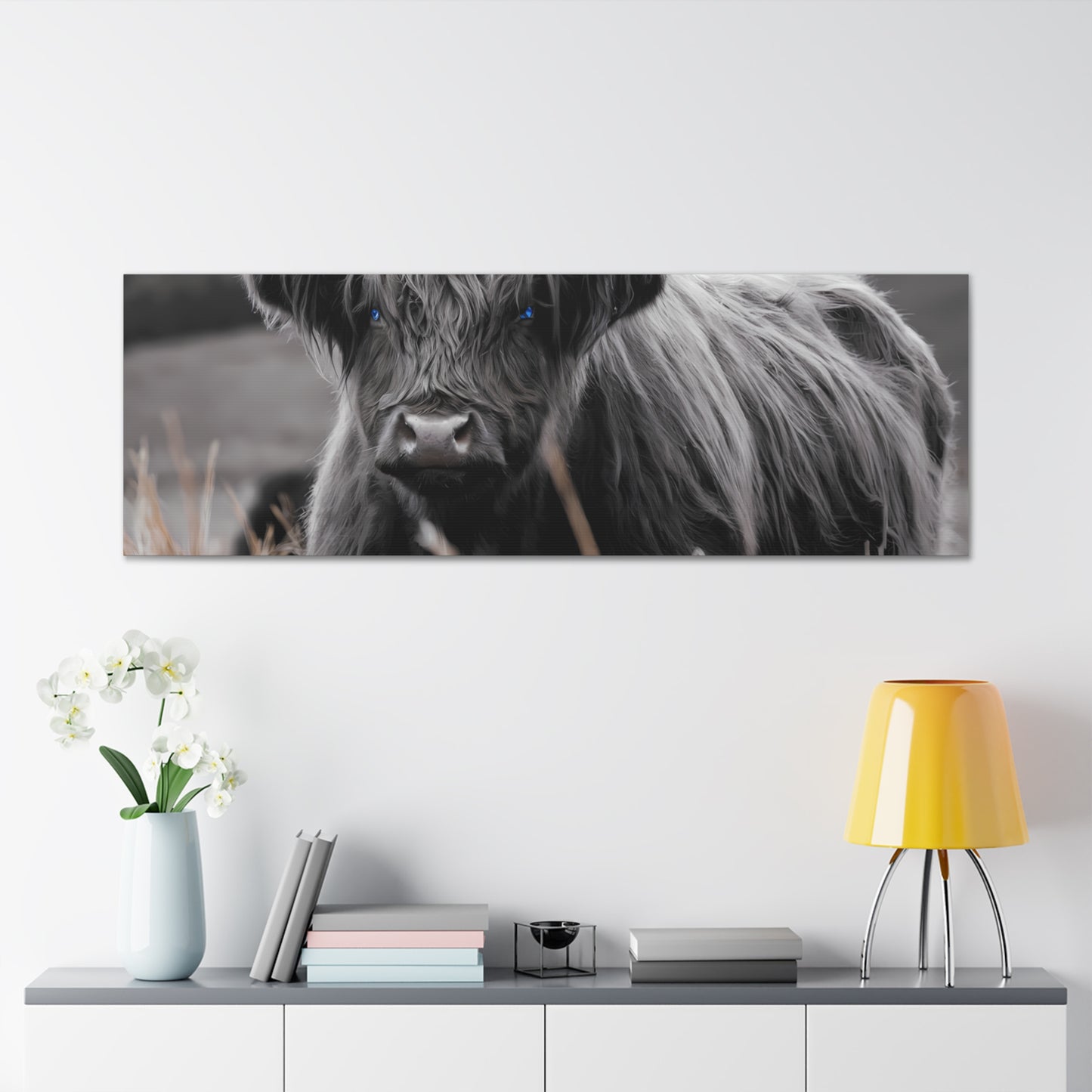 Majestic Highland Cow Canvas Print - 8K Cinematic Wall Art - Monochromatic Wall Art Print