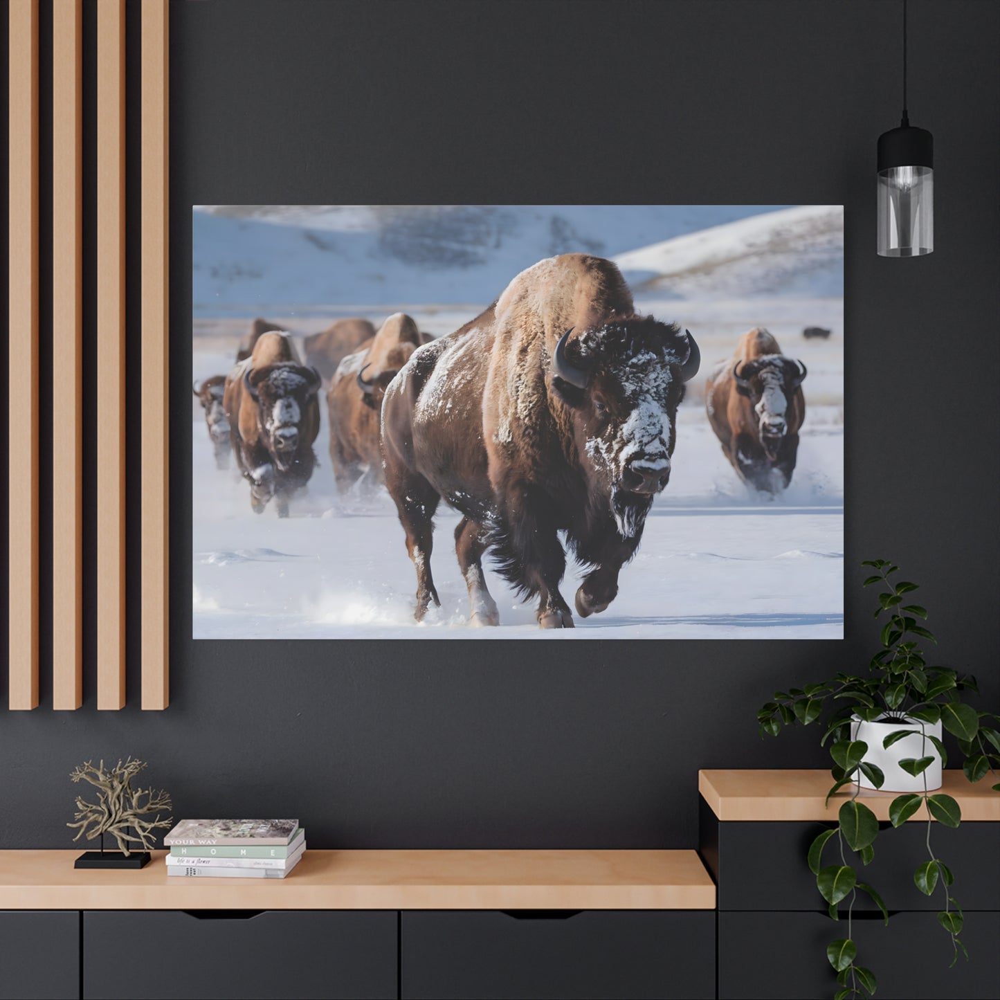 Massive Bison Herd in Snow | Winter Wildlife Photography Wall Art | Snow-Covered Plains Art | " Lead The Pack " - Matte Canvas