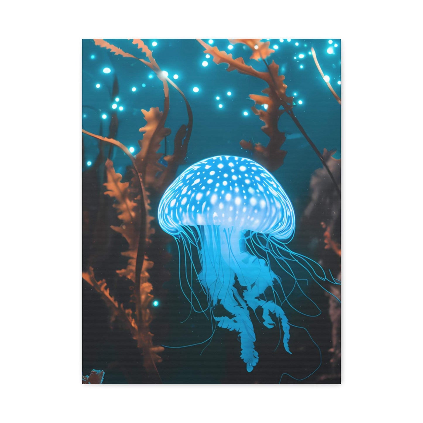 nullBioluminescent Underwater Scene | Luminescent Jellyfish | Matte CanvasCanvasTransform your space with this captivating high-resolution canvas print featuring a mesmerizing bioluminescent underwater scene. At the heart of this ethereal image 