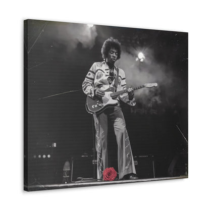 Jimi Hendrix Timeless Passion: Jimi Hendrix Vintage Performance | Canvas Gallery WrCanvasJimi Hendrix Vintage Photo Art - Black and White with Red Rose AccentExperience the raw energy of Jimi Hendrix through this unique vintage-style canvas. Bring the s