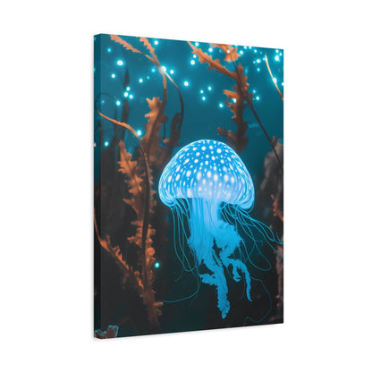 nullBioluminescent Underwater Scene | Luminescent Jellyfish | Matte CanvasCanvasTransform your space with this captivating high-resolution canvas print featuring a mesmerizing bioluminescent underwater scene. At the heart of this ethereal image 