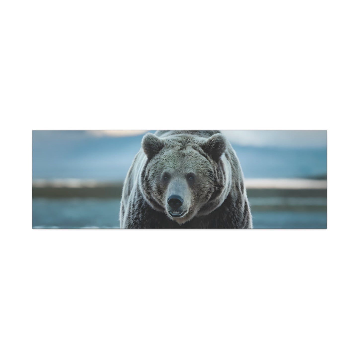 Majestic brown bear canvas wall art in wilderness setting.