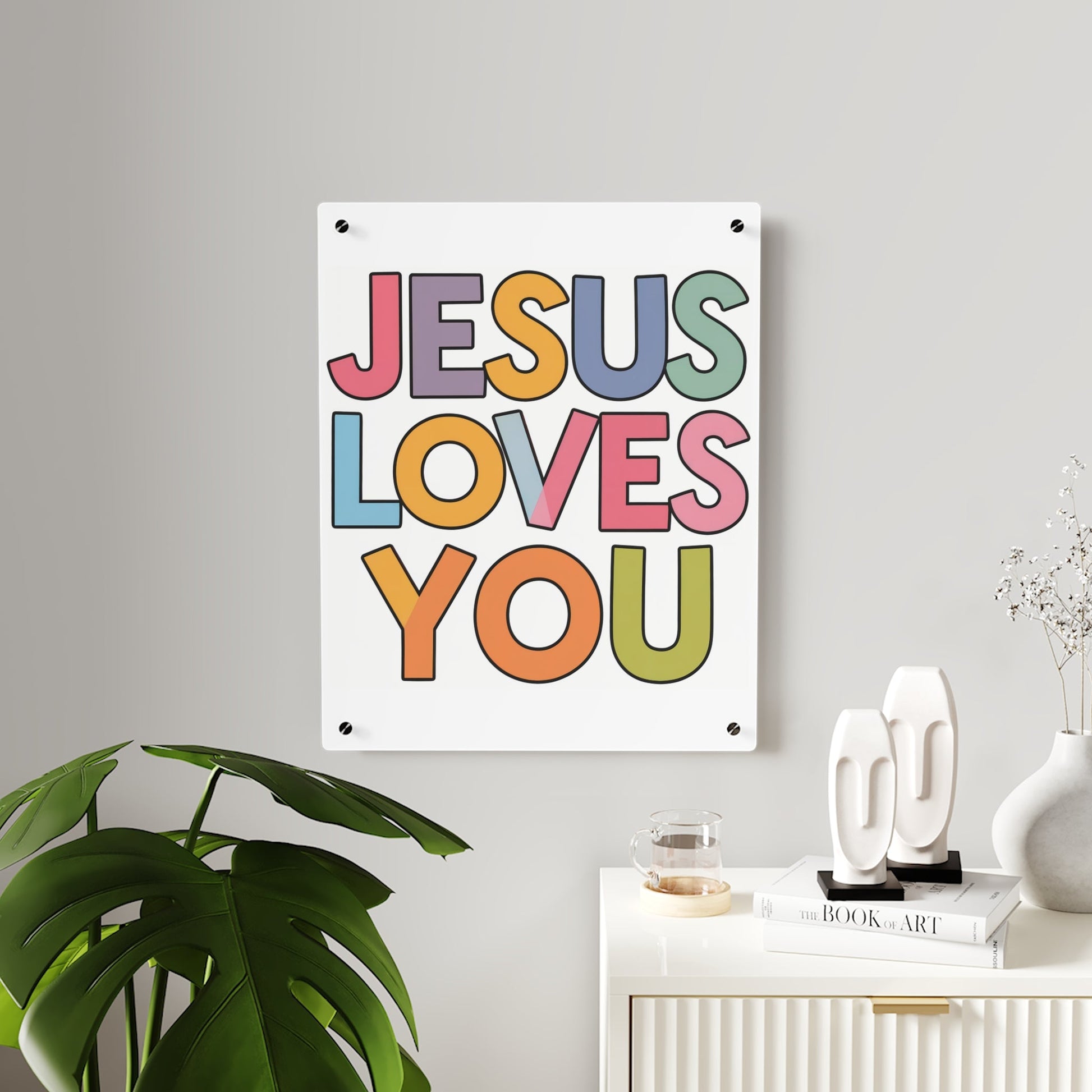 "JESUS LOVES YOU""JESUS LOVES YOU" Inspirational Christian Acrylic Wall Art Panel - WalHome DecorElevate your space with our stunning "JESUS LOVES YOU" acrylic wall art panel. This modern, high-quality piece combines faith and contemporary design to create a pow