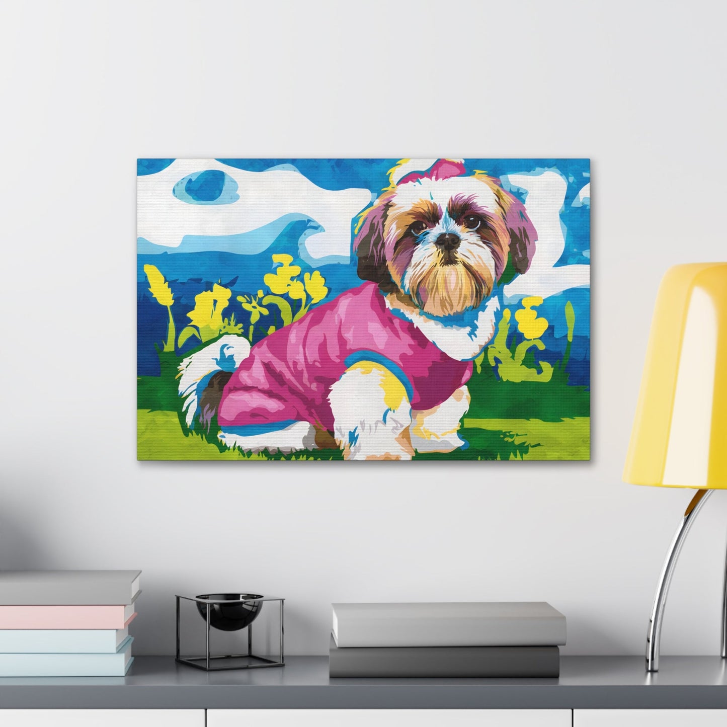 Shih Tzu Pop Art Canvas | "Curly-Sue" The Shuh Tzu Dog - Retro Watercolor Dog Art