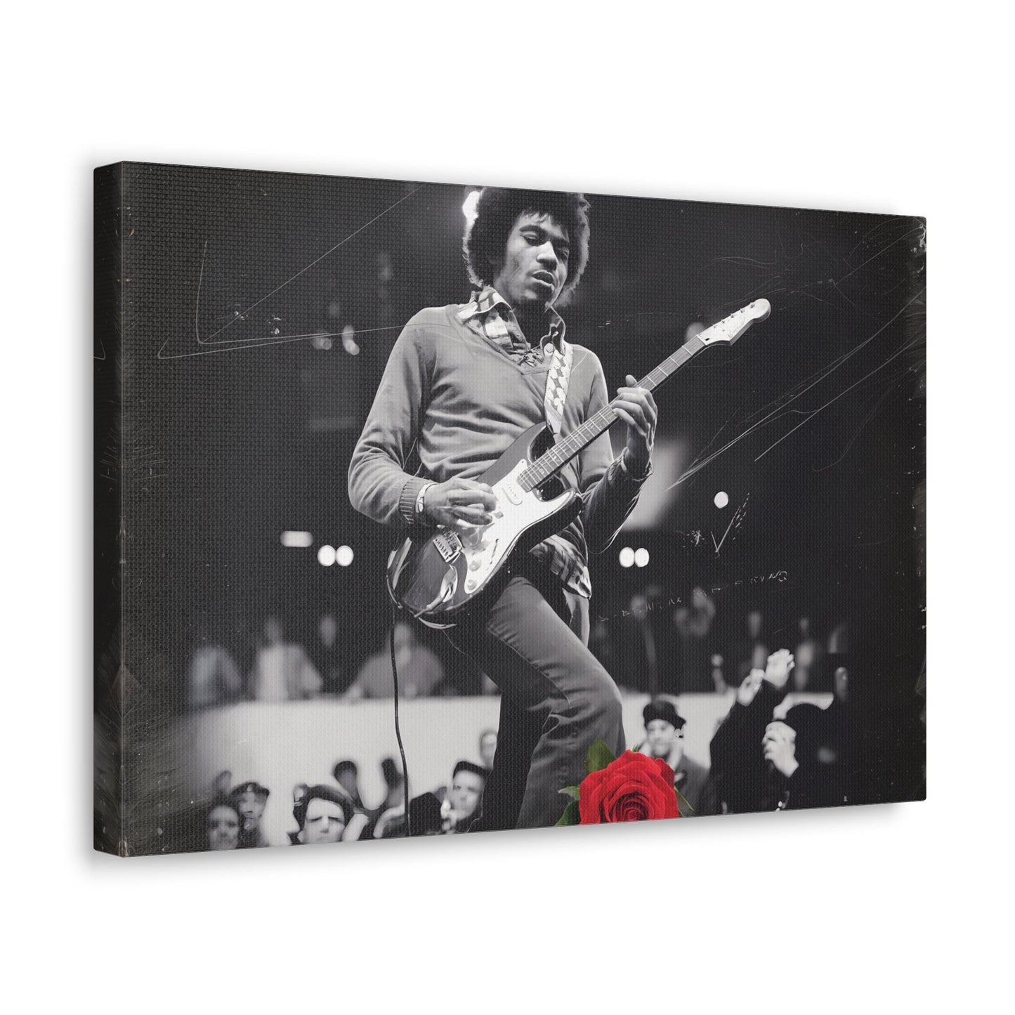 Jimi Hendrix Vintage PerformanceTimeless Passion: Jimi Hendrix Vintage Performance | Canvas Gallery WrCanvasJimi Hendrix Vintage Performance | Canvas Gallery Wrap | Iconic Rock Wall Art
Jimi Hendrix Vintage Photo Art - Black and White with Red Rose Accent
 Experience the r