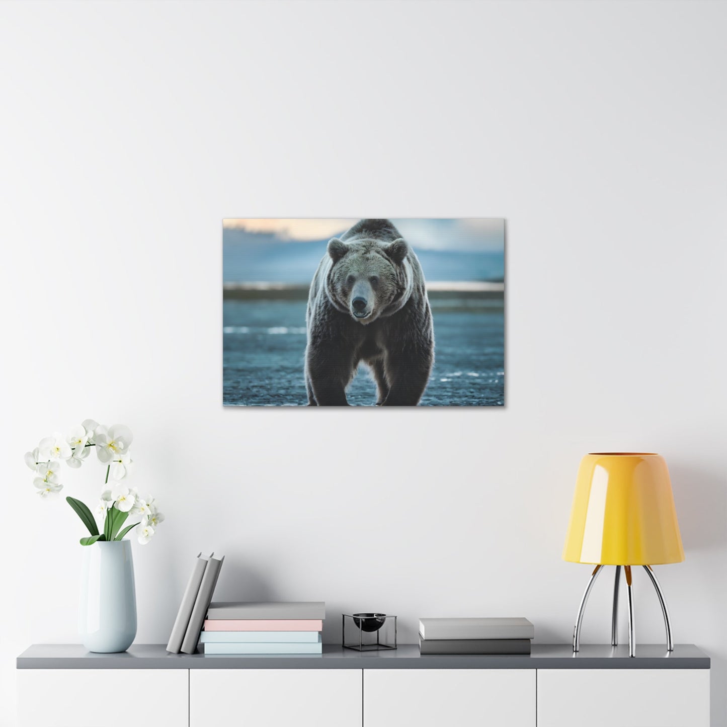 Majestic brown bear canvas wall art in a modern room setting – bear artwork.