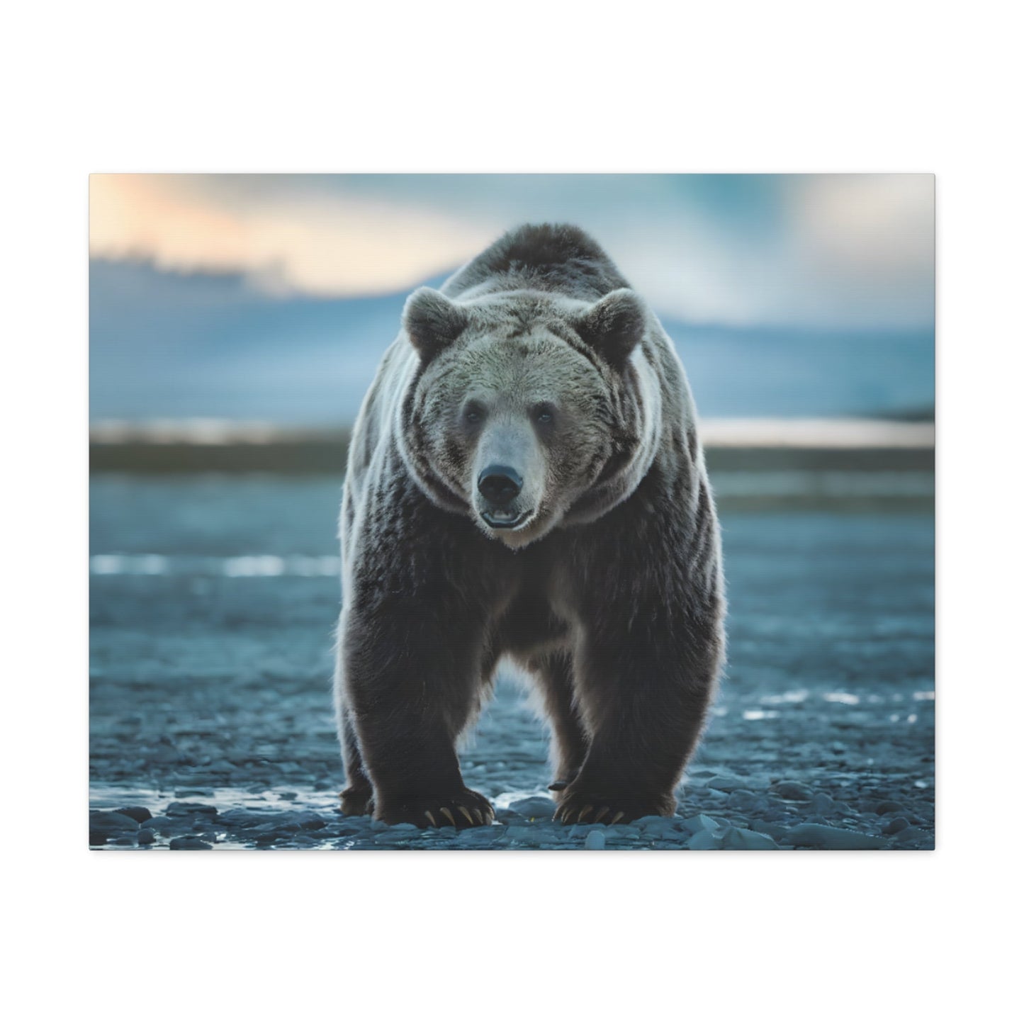 Majestic brown bear artwork on canvas, photorealistic wilderness photography, bear artwork canvas wall art.