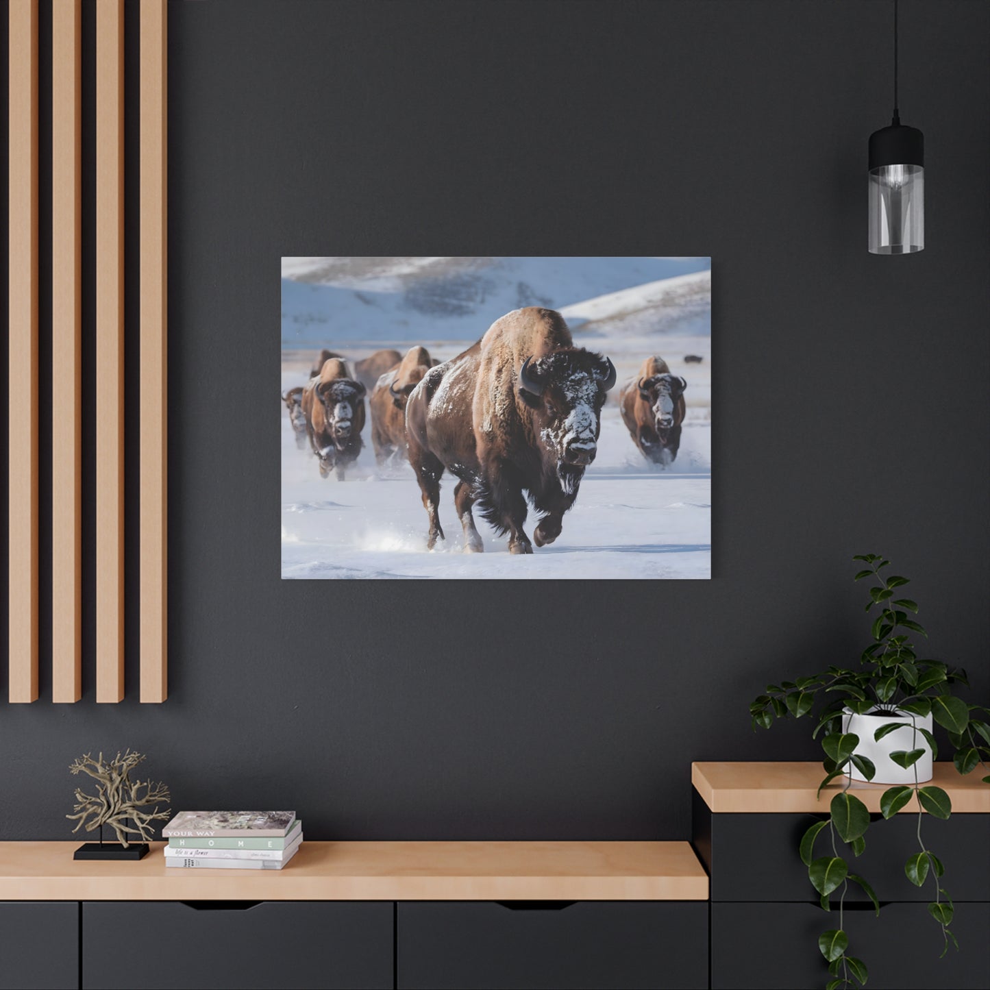 Massive Bison Herd in Snow | Winter Wildlife Photography Wall Art | Snow-Covered Plains Art | " Lead The Pack " - Matte Canvas