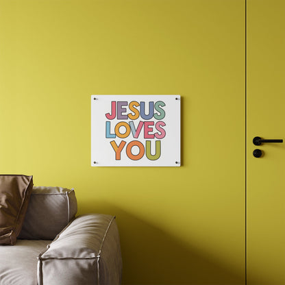 "JESUS LOVES YOU""JESUS LOVES YOU" Inspirational Christian Acrylic Wall Art Panel - WalHome DecorElevate your space with our stunning "JESUS LOVES YOU" acrylic wall art panel. This modern, high-quality piece combines faith and contemporary design to create a pow