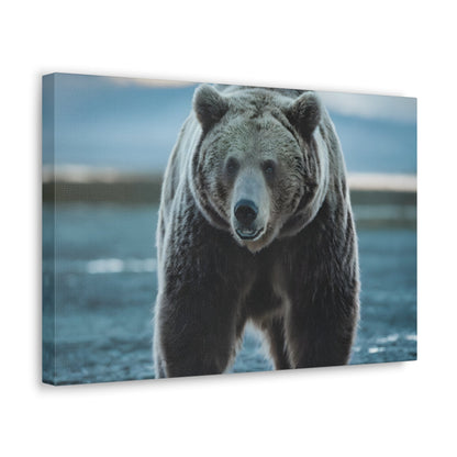 Majestic brown bear canvas wall art in natural wilderness setting.